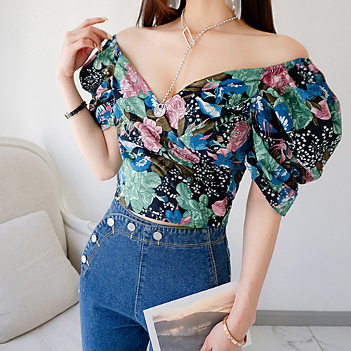 

Women's T shirt Geometric Half Sleeve Daily Tops Basic Yellow Green