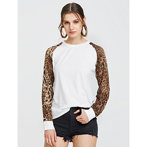 

Women's Blouse Solid Colored Plus Size Patchwork Long Sleeve Daily Tops Streetwear White Black Gray