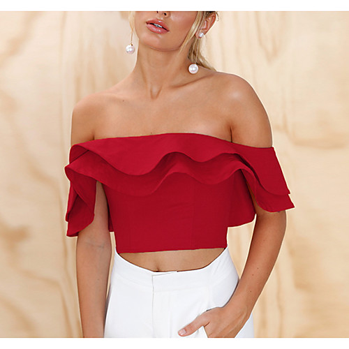

Women's T shirt Solid Colored Short Sleeve Party Tops White Red