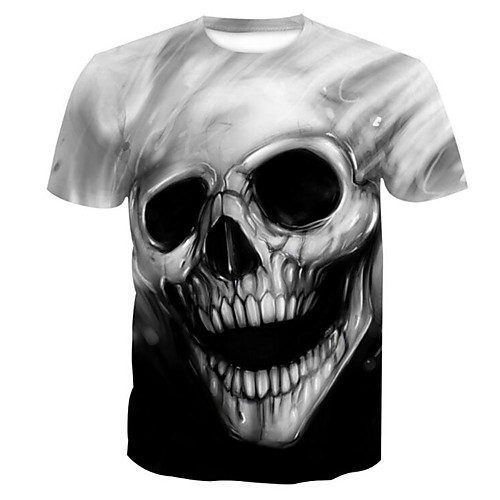 

Men's T shirt Graphic Skull Plus Size Print Short Sleeve Daily Tops Skull Basic Gray