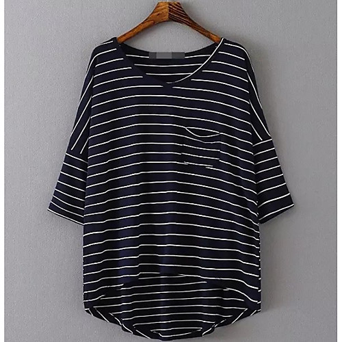 

Women's Blouse Striped Print Half Sleeve Daily Tops Basic White Black Navy Blue