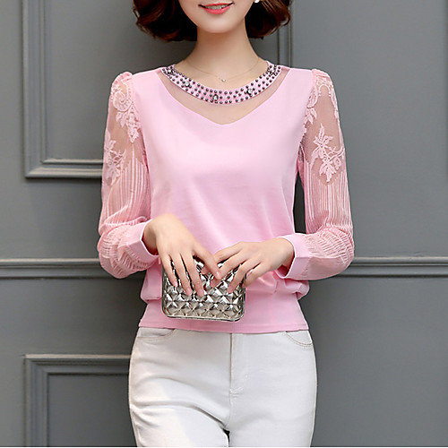 

Women's Blouse Solid Colored Long Sleeve Daily Tops White Black Purple