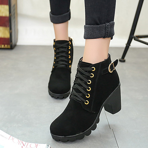 

Women's Boots Chunky Heel Round Toe Booties Ankle Boots Daily PU Winter Army Green Black Brown