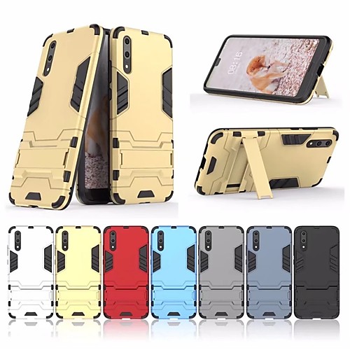 

Case For Huawei Huawei P20 / Huawei P20 Pro / Huawei P20 lite Shockproof / with Stand Back Cover Solid Colored / Armor Hard PC