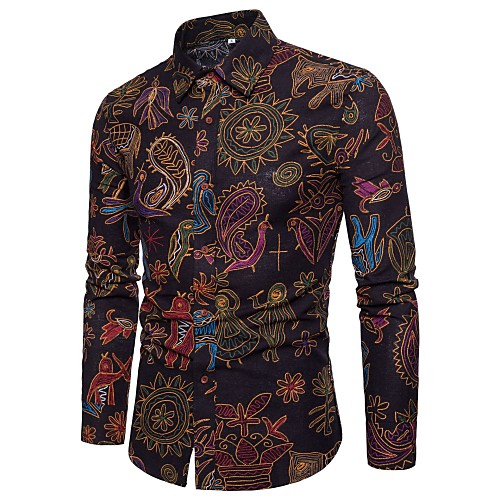 

Men's Shirt Paisley Tribal Print Long Sleeve Going out Tops Chinoiserie Boho Black