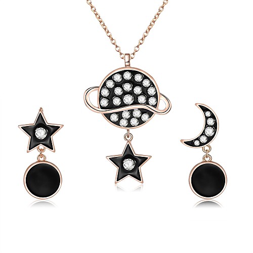 

Women's Cubic Zirconia Jewelry Set Drop Earrings Pendant Necklace Mismatched Moon Star Ladies Fashion Zircon Rose Gold Plated Earrings Jewelry Black For Daily Evening Party