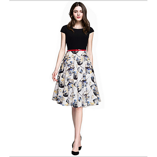 

Women's Sheath Dress Midi Dress Blushing Pink White Navy Blue Short Sleeve Dusty Rose Floral Summer Round Neck Vintage Holiday Belt Not Included Slim S M L XL XXL