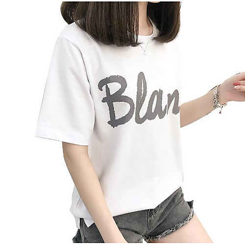 

Women's T shirt Letter Print Short Sleeve Daily Tops Basic White Black Blushing Pink