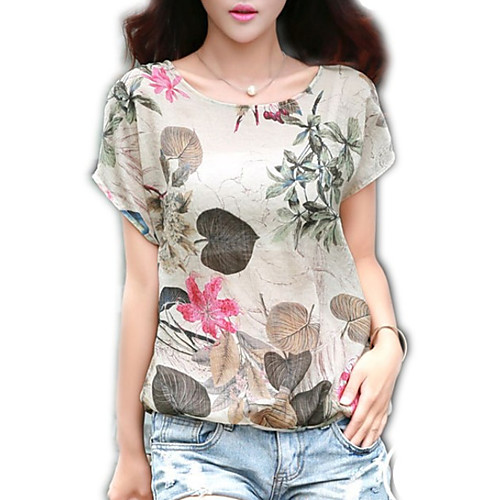 

Women's T shirt Floral Short Sleeve Daily Tops Streetwear Gray