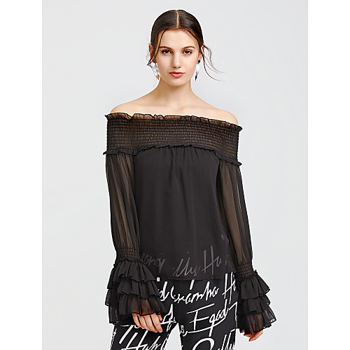 

Women's Blouse Solid Colored Ruffle Long Sleeve Daily Tops Black