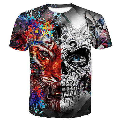 

Men's T shirt Graphic Skull Animal Print Short Sleeve Halloween Tops Basic Round Neck Gray / Summer