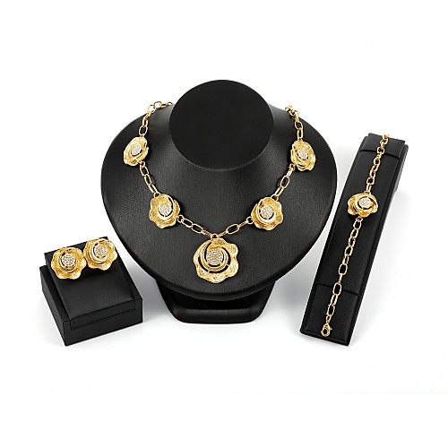 

Women's Cubic Zirconia Jewelry Set Stud Earrings Pendant Necklace Floral / Botanicals Flower Statement Ladies Zircon Gold Plated Earrings Jewelry Gold For Wedding Evening Party / Chain Necklace