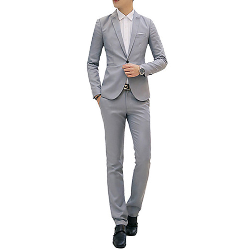 

Men's Suits Work Solid Colored Slim Cotton / Polyester Men's Suit Wine / Khaki / Royal Blue - Shirt Collar / Fall / Spring / Long Sleeve / Business Formal