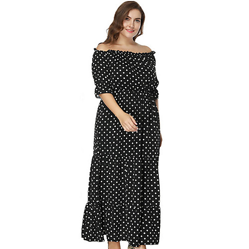 

Women's Sheath Dress Maxi long Dress Black Half Sleeve Polka Dot Summer Boat Neck Streetwear Holiday Slim Off Shoulder XL XXL 3XL 4XL 5XL 6XL / Plus Size / Plus Size