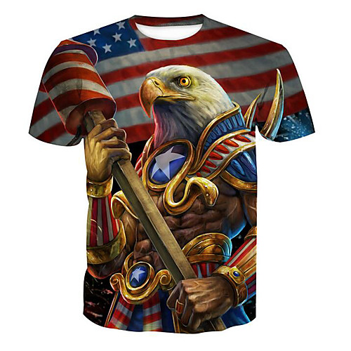 

Men's Tee T shirt Shirt 3D Print Graphic American Flag Independence Day National Flag Animal Plus Size Short Sleeve Party Tops Chic & Modern Comfortable Big and Tall Round Neck Purple Black Rainbow