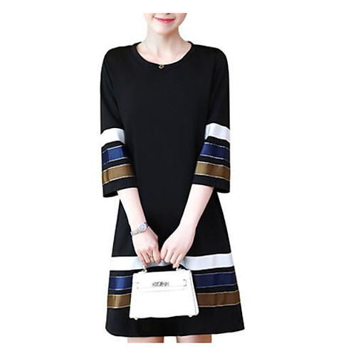 

Women's A Line Dress Short Mini Dress Black 3/4 Length Sleeve Black Color Block Spring Round Neck L XL XXL 3XL 4XL 5XL / Plus Size / Plus Size