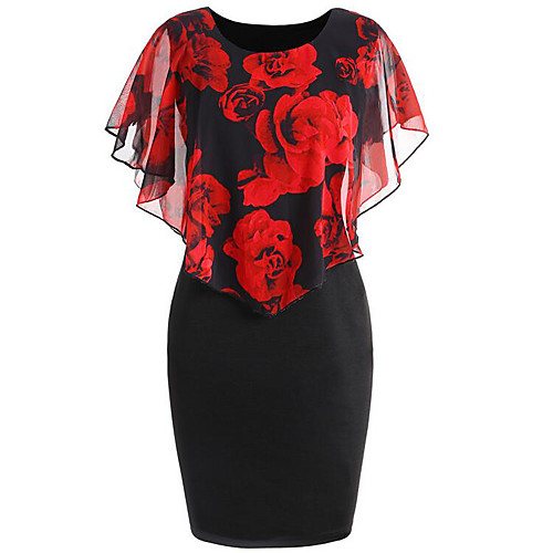 

Women's Bodycon Short Mini Dress Blue Blushing Pink Red Sleeveless Floral Flower Print Spring Spring & Summer Round Neck Hot Elegant Going out Floral S M L XL XXL 3XL 4XL 5XL / Plus Size / Plus Size