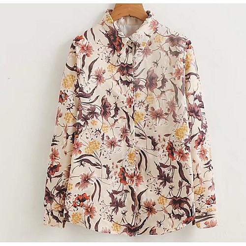 

Women's Shirt Floral Print Long Sleeve Daily Tops Basic Beige