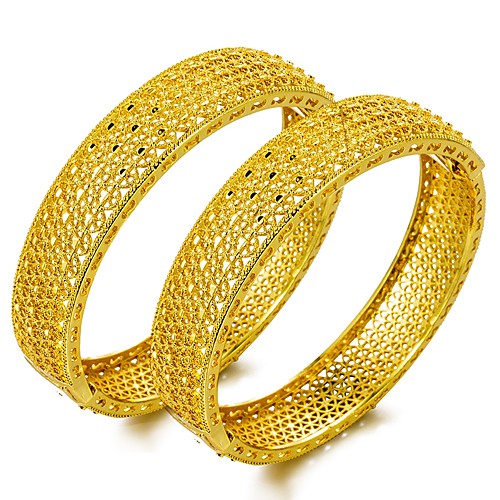

2pcs Women's Hollow Bracelet Bangles Bracelet Set Gold Plated Statement Ladies Ethnic Chinoiserie Dubai Bracelet Jewelry Gold For Party Gift