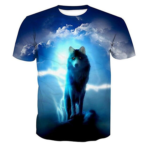 

Men's T shirt Animal Print Short Sleeve Daily Tops Basic Blue