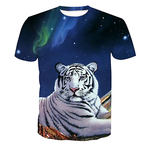 

Men's T shirt Animal Print Short Sleeve Daily Tops Basic Blue