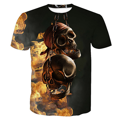 

Men's T shirt Skull Print Short Sleeve Daily Tops Cotton Basic Black
