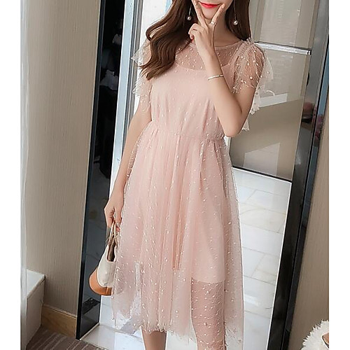 

Women's A Line Dress Knee Length Dress Blushing Pink White Sleeveless Solid Colored Spring Summer Round Neck Streetwear Going out S M L XL / High Waist