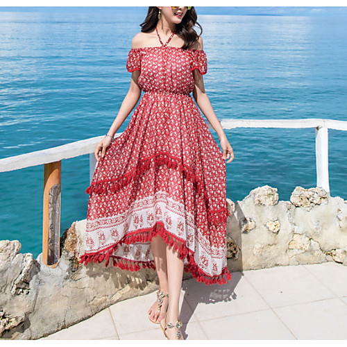

Women's Swing Dress Midi Dress Red Navy Blue Short Sleeve Polka Dot Summer Boat Neck Slim S M L / Cotton / Cotton