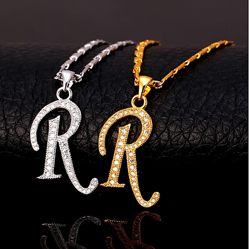 

Men's Cubic Zirconia Pendant Necklace Monogram Alphabet Shape Letter Fashion Hip Hop Copper Silver Gold 55 cm Necklace Jewelry For Gift Daily