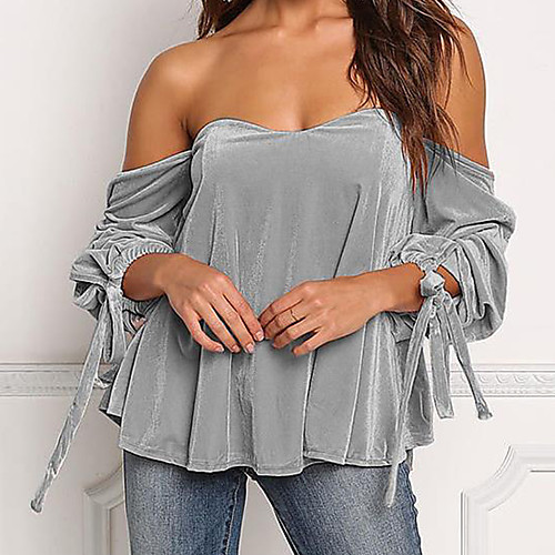

Women's T shirt Solid Colored Lace up 3/4 Length Sleeve Daily Tops Basic Streetwear Black Blushing Pink Gray