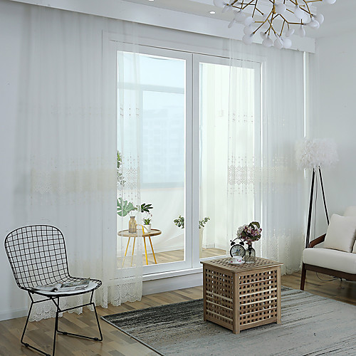 

Sheer Curtains Shades Two Panels Bedroom Bohemian Knitted Embroidery