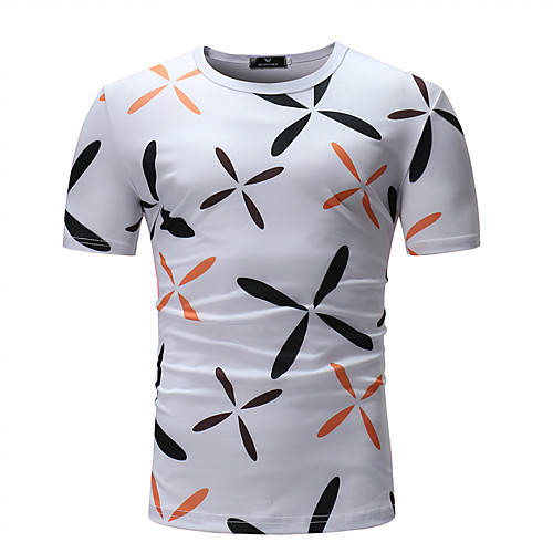 

Men's T shirt Color Block Geometric Floral Patchwork Print Tops Cotton White