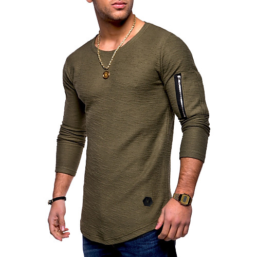 

Men's T shirt Graphic Solid Colored Long Sleeve Daily Tops Cotton Basic White Black Army Green