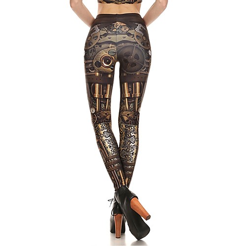 

Women's Sexy Metallic Sporty Legging Tribal Print High Waist Khaki S M L