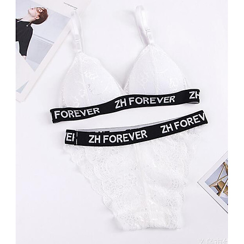 

Women's Bra & Panty Set Lace Bras Lace 3/4 Cup Solid Colored Color Block Sexy Daily Club White
