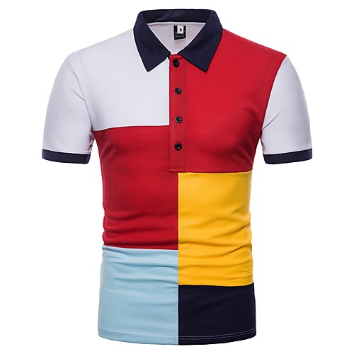 

Men's Golf Shirt Color Block Short Sleeve Daily Slim Tops Cotton Basic Shirt Collar White Black / Summer