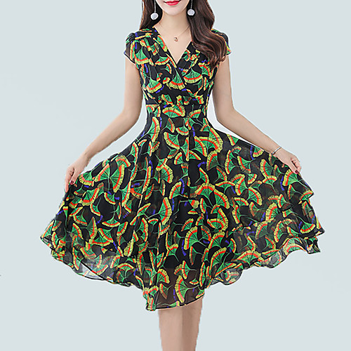 

Women's Sheath Dress Midi Dress Yellow Green Black Red Light Green Short Sleeve Floral Print Summer V Neck Sophisticated Boho Going out Slim M L XL XXL 3XL / Plus Size / Plus Size