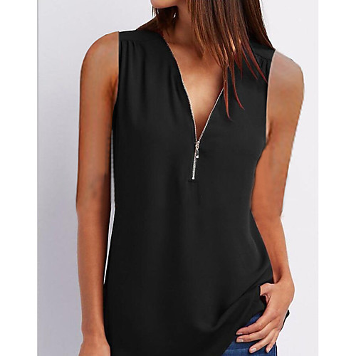 

Women's Blouse Solid Colored Sleeveless Daily Tops Basic Black Blue Purple