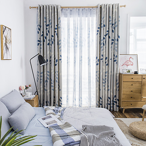 

Two Panel Korean Pastoral Style Leaf Printing Blackout Curtains For Living Room Bedroom Dining Room Children's Room Curtains