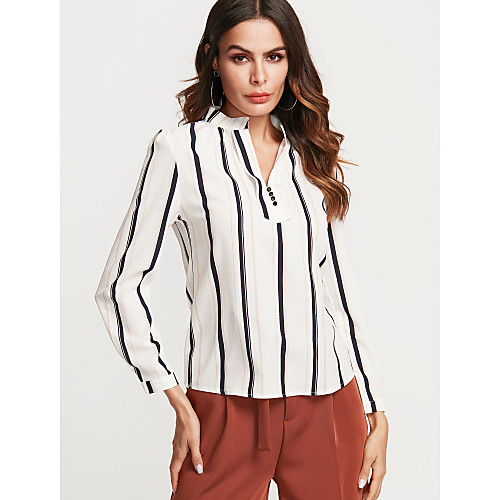 

Women's Shirt Striped Color Block Long Sleeve Going out Tops Streetwear Beige