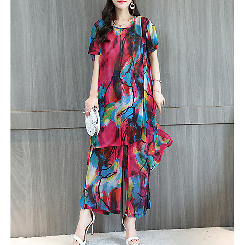 

Women's Rainbow Daily Two Piece Set Blouse Set Pant Wide Leg Tops / Loose