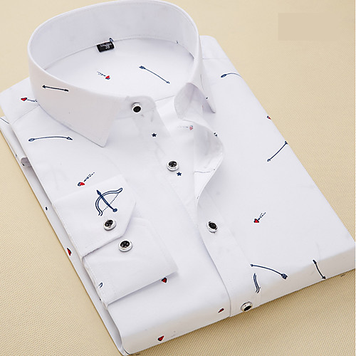 

Men's Shirt Geometric Long Sleeve Daily Slim Tops Business Basic White / Work