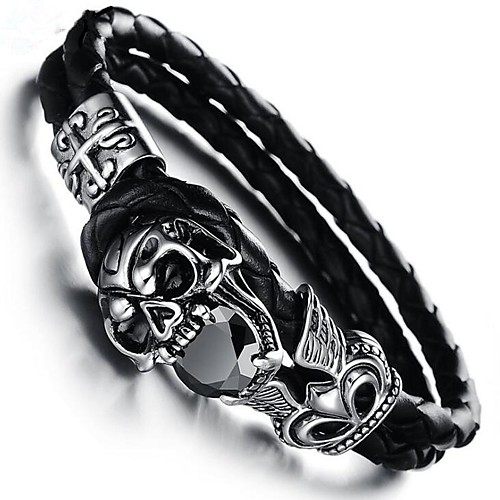 

Cubic Zirconia Bracelet Bangles Leather Bracelet Geometrical Skull Vintage Leather Bracelet Jewelry Black For Gift Daily