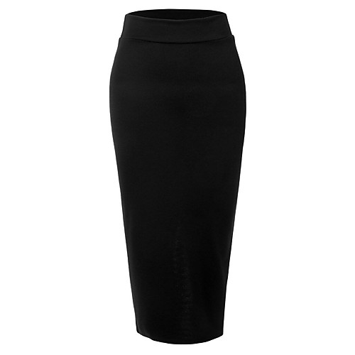 

Women's Daily Work Basic Cotton Pencil Bodycon Skirts Solid Colored High Waist White Black Wine / Maxi / Slim
