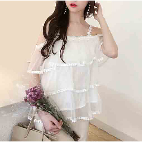 

Women's Blouse Solid Colored Short Sleeve Going out Tops White Blushing Pink