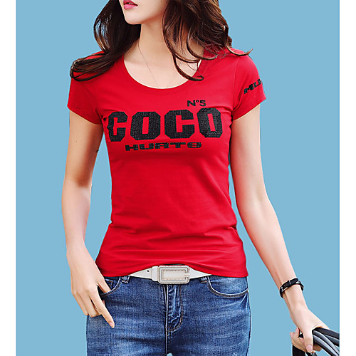 

Women's T shirt Letter Plus Size Short Sleeve Daily Tops Cotton Streetwear White Black Red