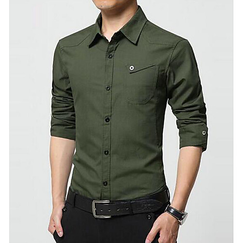 

Men's Shirt Solid Colored Long Sleeve Daily Tops Business Black Army Green Khaki