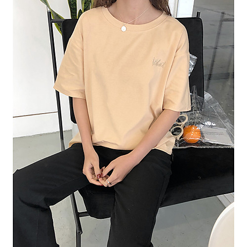 

Women's T shirt Solid Colored Short Sleeve Daily Tops White Blushing Pink Khaki