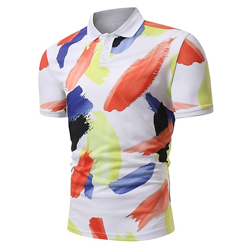 

Men's Polo Color Block Print Short Sleeve Going out Tops Cotton Cute Active Rainbow