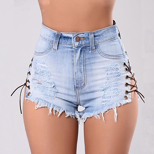 

Women's Street chic Sophisticated Club Weekend Skinny Cotton Shorts Pants - Solid Colored Pleated High Waist Blue S / M / L